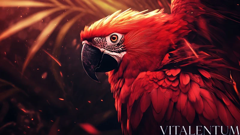 Vivid Scarlet Macaw Portrait in Dramatic Lighting, Digital Art Style.