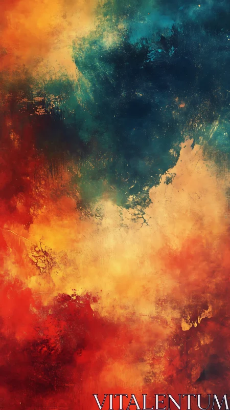 Fiery nebula-like abstract merges deep blue with molten gold