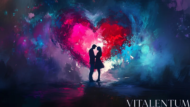 Silhouetted Couple Kissing Against Glowing Heart Shape