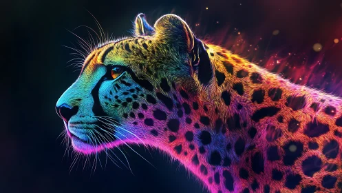 Snow leopard rendered with spectral color gradient mapping