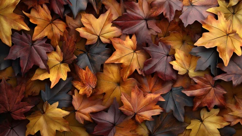 Detailed autumn maple leaves in overlapping scattered pattern.