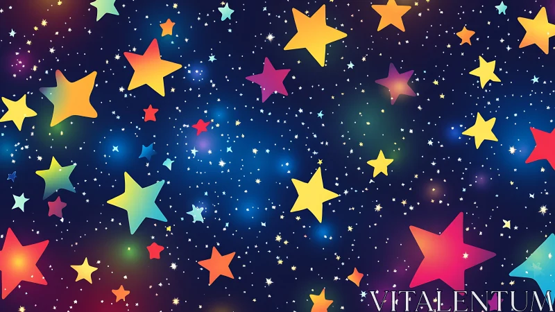 Colorful cartoon stars drift across a glowing night sky.