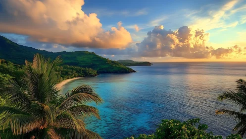 Tropical Paradise Emerges: Golden Hour Coastal Serenity.