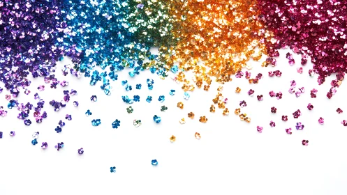 Rainbow confetti cascade spilling into bright white space.