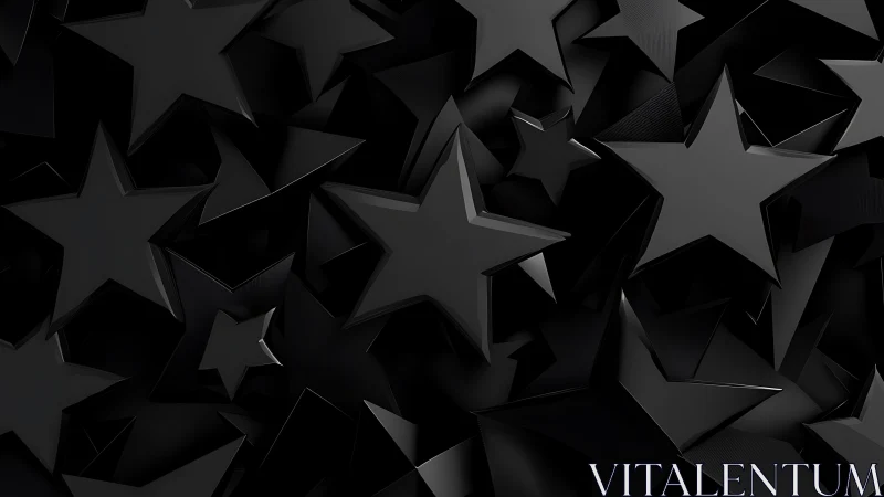 Black 3D stars overlap in dense monochrome abstract field