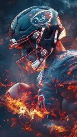 Blazing football player locks in focus amid swirling flames