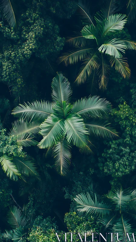 Lush tropical palm canopy captures tranquil jungle stillness