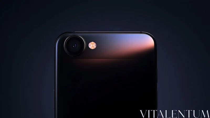 Single-lens smartphone camera with reflective glass backplate under soft gradient lighting