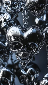 Gleaming silver heart skulls hang in a bold metallic tangle