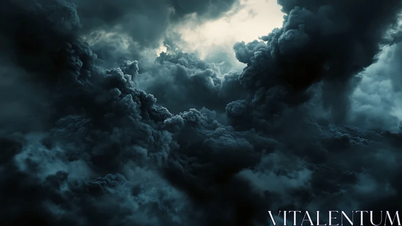 Moody storm clouds swirling around a soft hidden light.