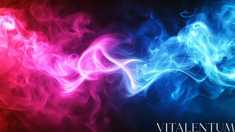 Dreamy pink and blue smoke swirling in luminous balance.