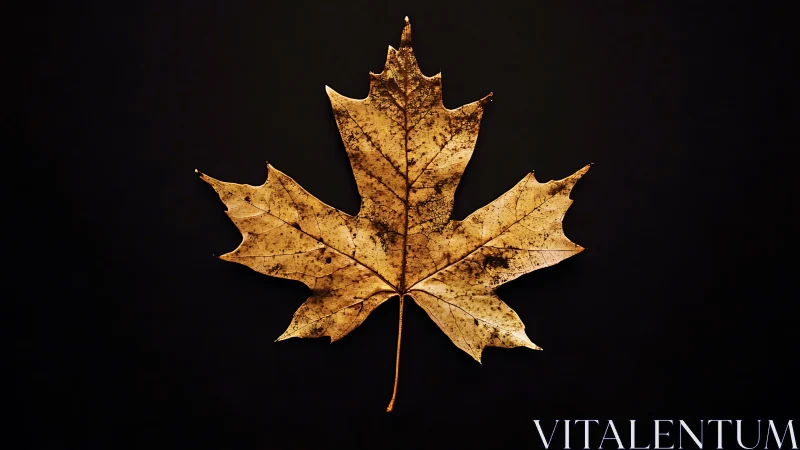Dried maple leaf isolated on deep black studio background