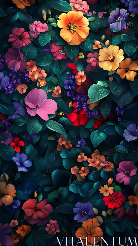 Vibrant Floral Garden: Jewel-Toned Botanical Composition.