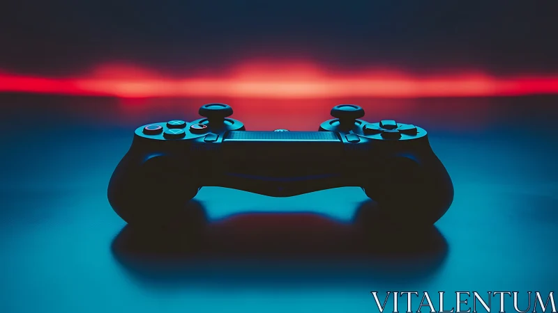 Gaming controller silhouette with cyan neon accents against fiery gradient backdrop.