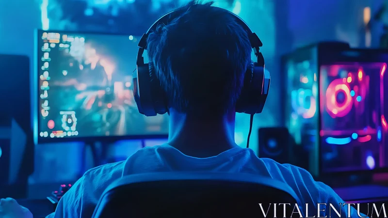 Person uses desktop gaming setup with RGB lighting