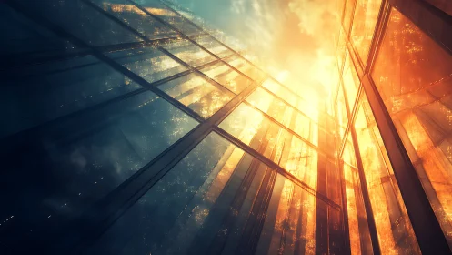 Architectural Glass Facade Flooded with Golden Sunlight