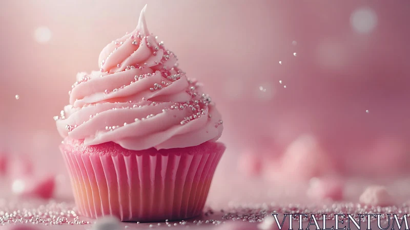 Pink Cupcake with Pearl Frosting in Soft Ambient Light