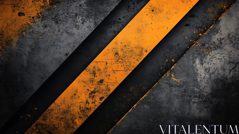 Grunge industrial background with bold orange and black diagonal stripes.