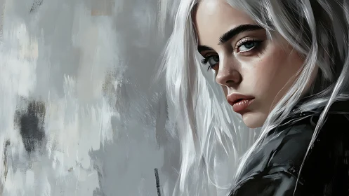 Profile study of silver-haired woman against muted wall.