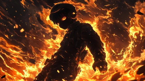 Fiery Guardian Rising Through Blazing Inferno.