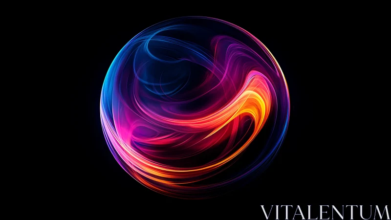 Chromatic nebula sphere swirling in electric night silence.