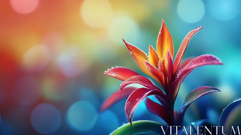 Vibrant bromeliad glows against soft bokeh background