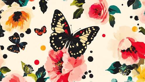 Bold butterfly pattern over loose painted florals.