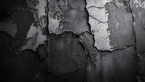 Textured close-up of cracked dark painted wall surface.