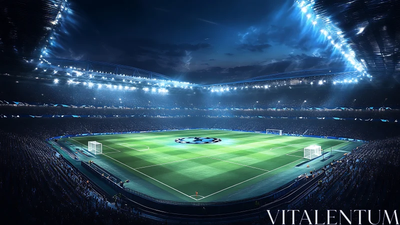 Floodlit football coliseum under electric midnight skies.