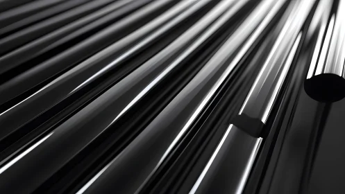 Shiny Black Metal Pipes in Abstract Geometric Arrangement.