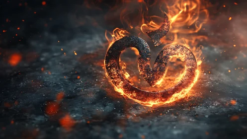 Burning Om Symbol with Dynamic Fire Debris