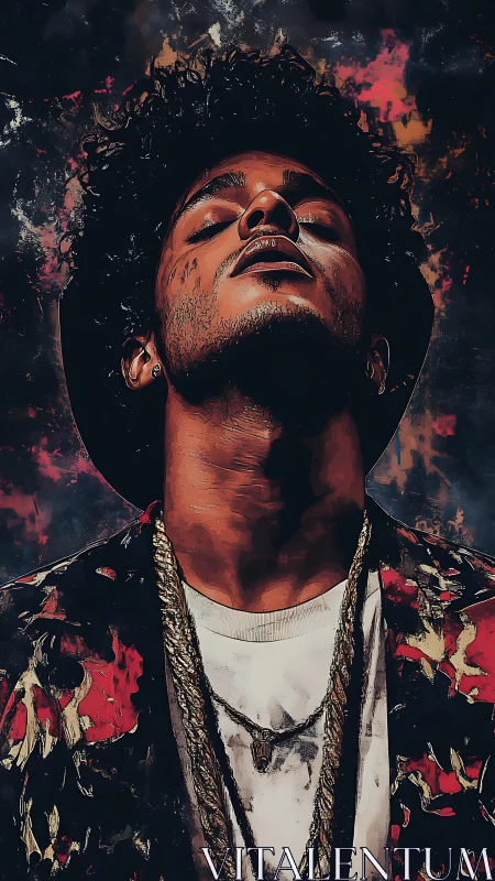 Stylized portrait of man in hat with dramatic upward perspective