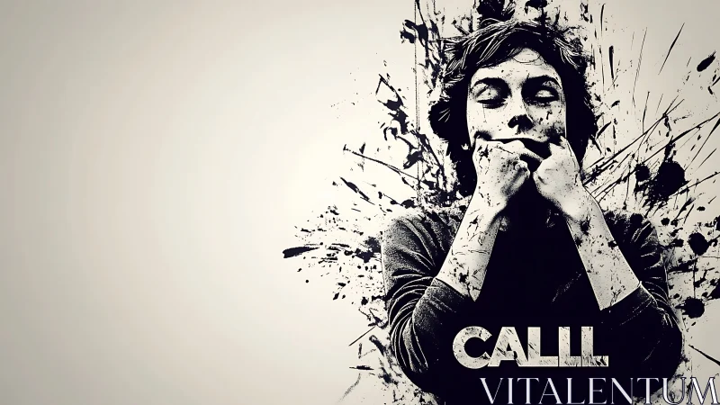 Monochrome portrait composite uses splatter overlay effect