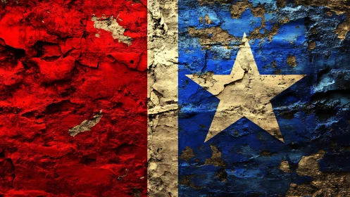 Weathered Lone Star mural in bold red, white, and blue.
