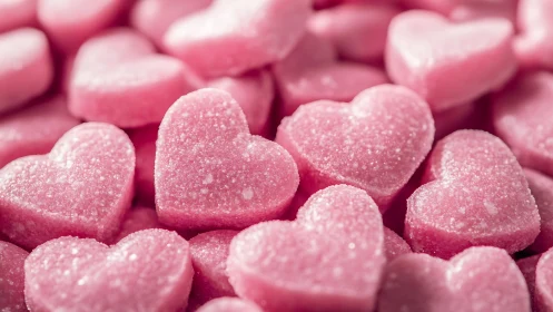 Confection of Bliss: Pink Sugar-Dusted Hearts in Sweet Reverie.