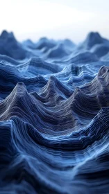 Layered blue contour mountains form abstract digital landscape