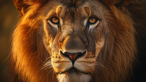 Male lion portrait under warm golden side lighting