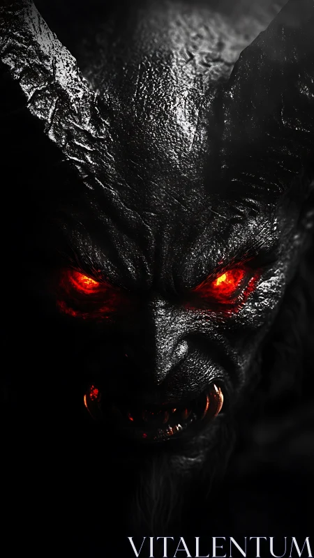 Volumetric-lit demonic visage with molten ocular cores.