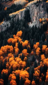 Autumn forest shows orange aspens contrasted with dark conifers