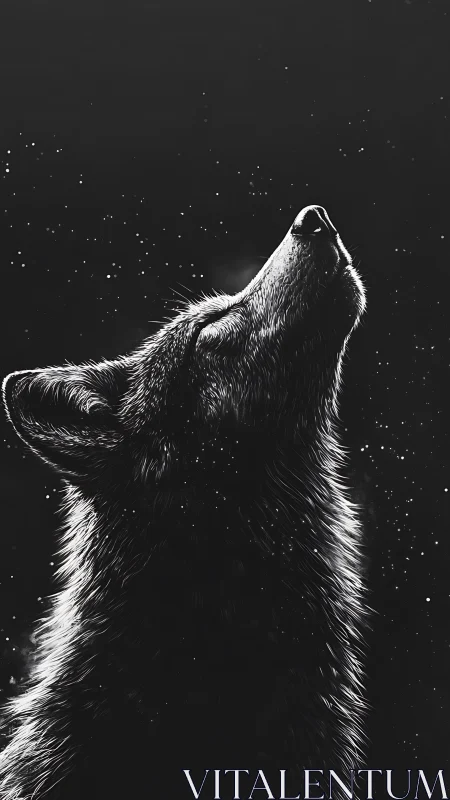 Starlit shadow wolf listening to the silent midnight sky.