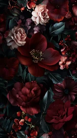 Dark Floral Arrangement with Crimson and Blush Blooms.