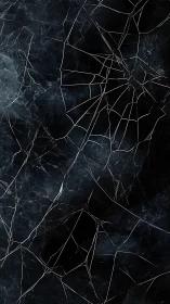 Fractured dark glass surface shows radiating crack patterns