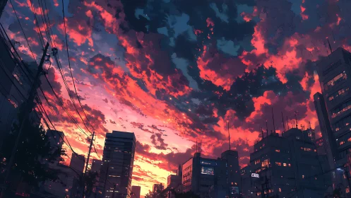 Urban skyline framed by dramatic magenta dusk cloudfield