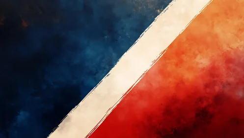 Diagonal tricolor abstraction with textured blue, white, red fields.