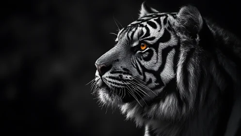 Quiet strength in the gaze of a silver-striped tiger.