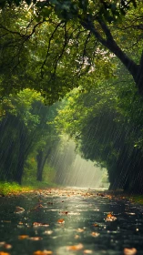 Canopy's Rainy Corridor: Where Emerald Branches Frame Liquid Motion