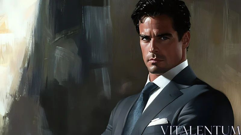 Corporate portrait study with chiaroscuro digital brushwork.