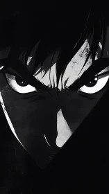 High-contrast anime portrait isolates intense gaze with hard shadows