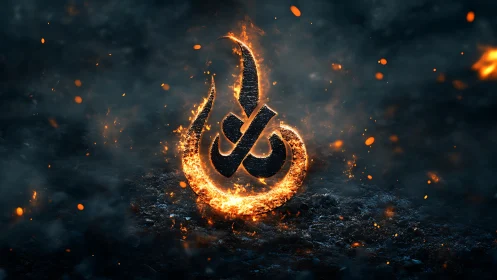 Incandescent Power Symbol Ablaze with Flames and Particles