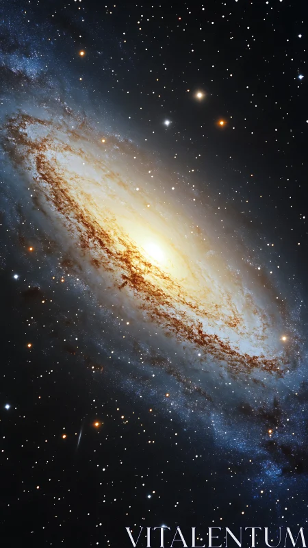 Spiral galaxy disk with bright core amid dense star field.